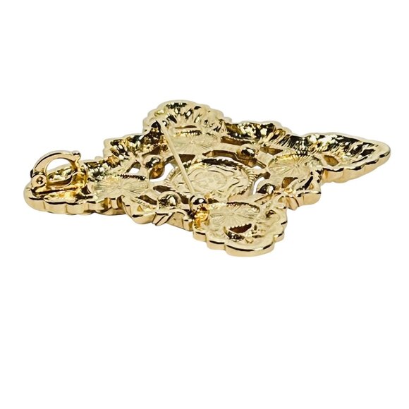 KJL for Avon Gold Tone, Faux Pearl And Clear Rhinestone Brooch/Pendant (6087) - Picture 10 of 10